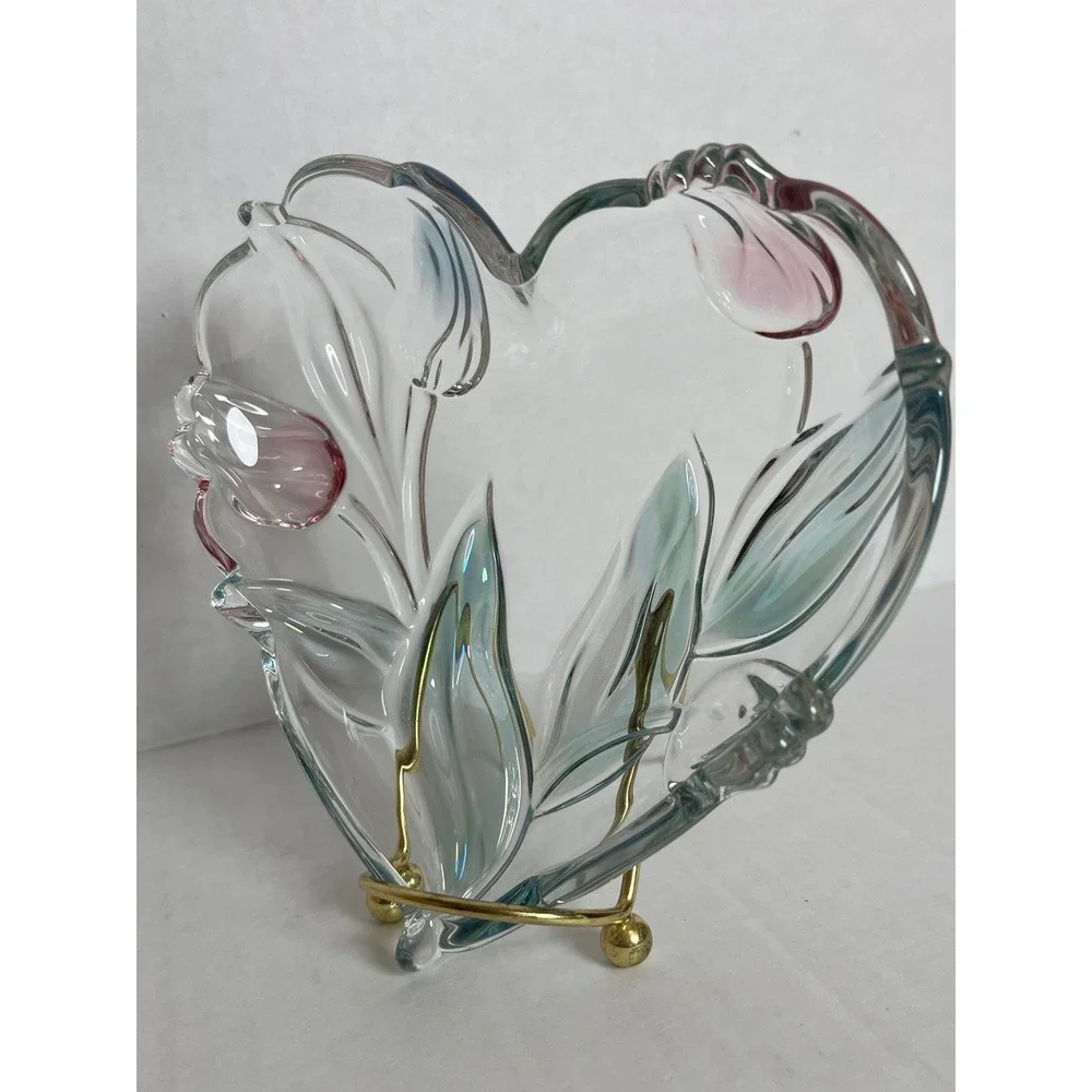 Vintage Mikasa Crystal Heart Bowl Cottagecore Iridescent Embossed Tulip Glass